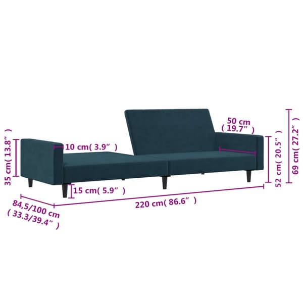 vidaXL Bäddsoffa 2-sits blå sammet