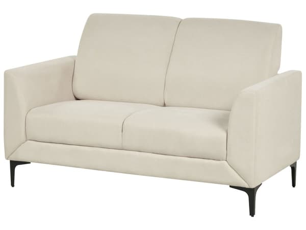 Sohva beige kangas verhoiltu mustat metallijalat kahdelle moderni retro tyyli