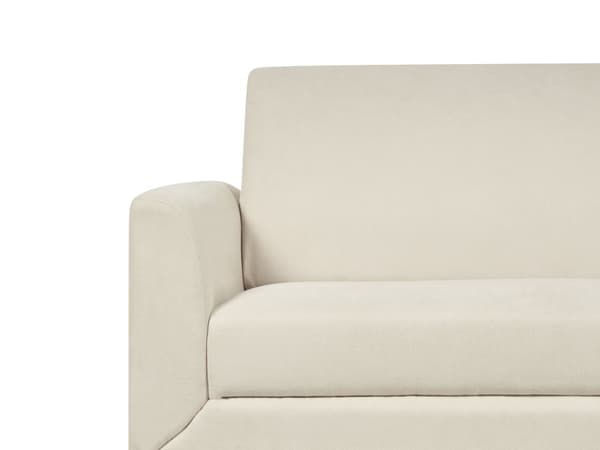 Sohva beige kangas verhoiltu mustat metallijalat kahdelle moderni retro tyyli