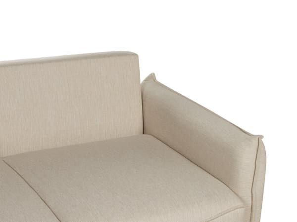Vuodesohva beige kolmelle kangasverhoilu säilytystila koristetyynyt skandinaavinen