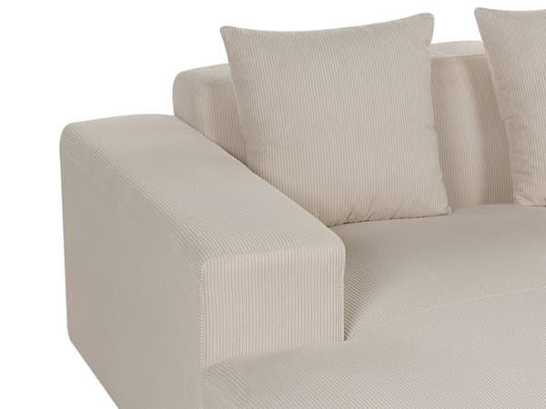 Kulmasohva beige neljälle vakosamettiverhoilu koristetyynyt oikeakätinen moderni