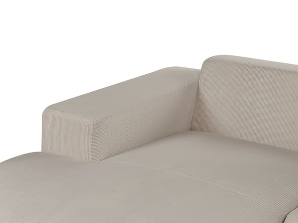 Kulmasohva beige neljälle vakosamettiverhoilu koristetyynyt oikeakätinen moderni
