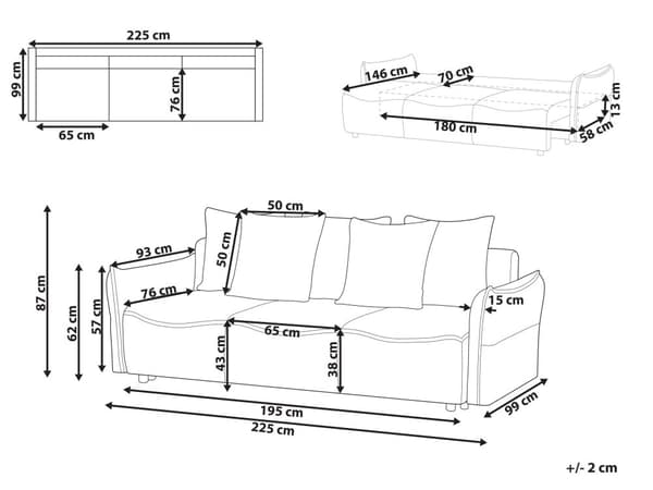 Sovesofa Brun sovesofa i polyesterstoff med oppbevaring Ekstra puter med avtagbare trekk Moderne minimalistisk stil Stue Soverom