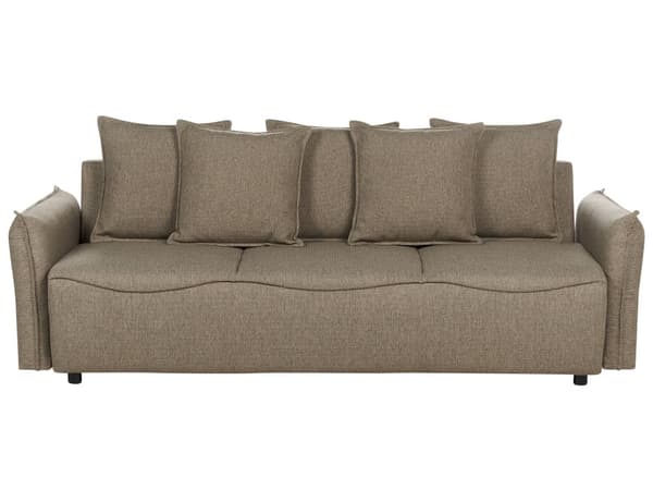 Sovesofa Brun sovesofa i polyesterstoff med oppbevaring Ekstra puter med avtagbare trekk Moderne minimalistisk stil Stue Soverom