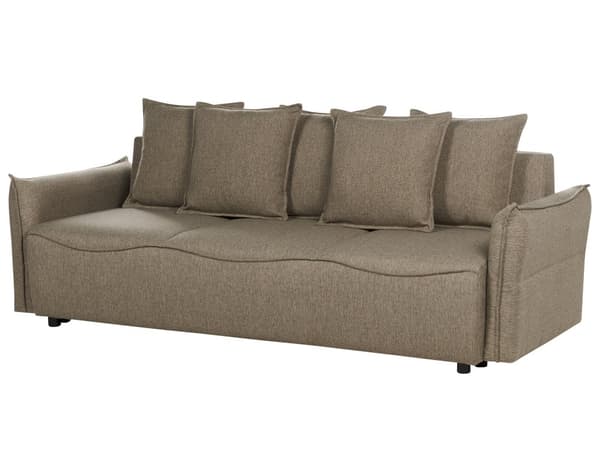 Sovesofa Brun sovesofa i polyesterstoff med oppbevaring Ekstra puter med avtagbare trekk Moderne minimalistisk stil Stue Soverom