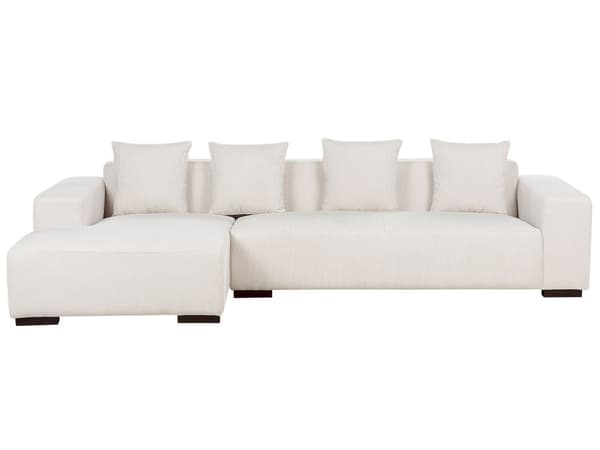Høyrehånds Hjørnesofa Offwhite Kordfløyel L-formet 4-seter Jumbo Cord med puter Moderne design