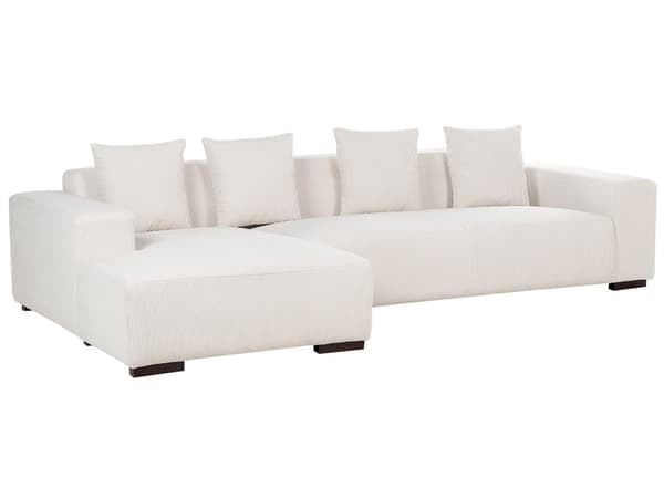 Høyrehånds Hjørnesofa Offwhite Kordfløyel L-formet 4-seter Jumbo Cord med puter Moderne design