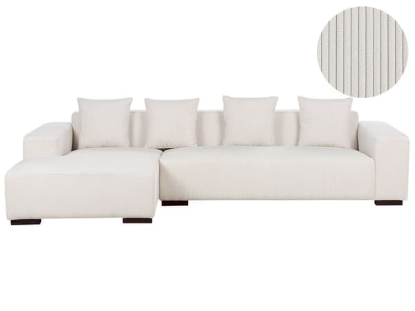 Høyrehånds Hjørnesofa Offwhite Kordfløyel L-formet 4-seter Jumbo Cord med puter Moderne design