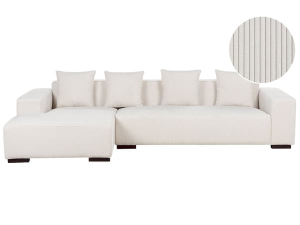 Høyrehånds Hjørnesofa Offwhite Kordfløyel L-formet 4-seter Jumbo Cord med puter Moderne design
