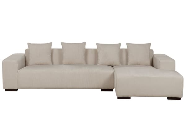 Venstrehånds Hjørnesofa Beige Kordfløyel L-formet 4-seter Jumbo Cord med puter Moderne design