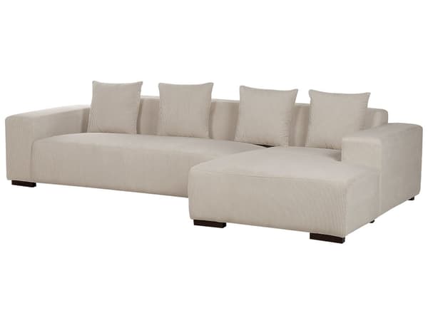 Venstrehånds Hjørnesofa Beige Kordfløyel L-formet 4-seter Jumbo Cord med puter Moderne design
