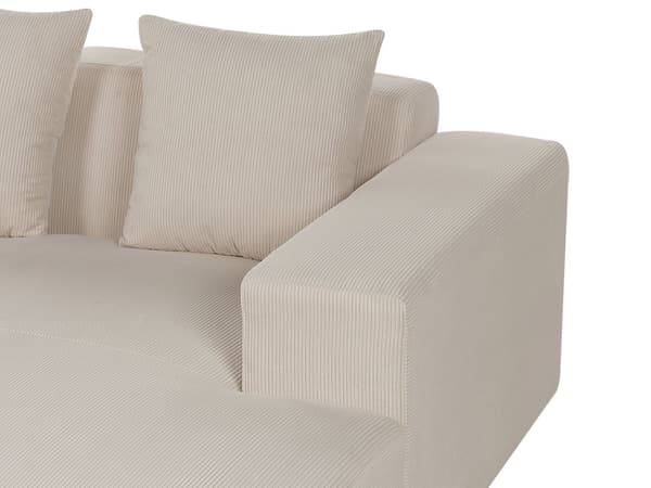 Venstrehånds Hjørnesofa Beige Kordfløyel L-formet 4-seter Jumbo Cord med puter Moderne design