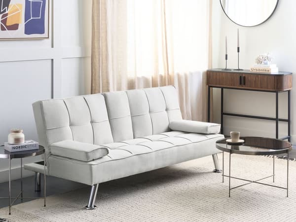 Sovesofa beige 168 x 77 x 81 cm stofbetrukket 3-personers justerbar