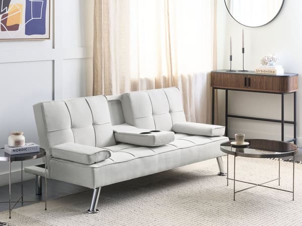 Sovesofa beige 168 x 77 x 81 cm stofbetrukket 3-personers justerbar