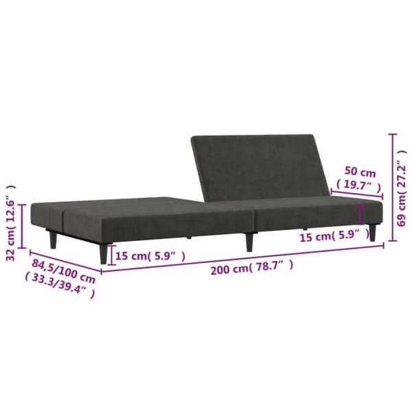 vidaXL Bäddsoffa 2-sits mörkgrå sammet