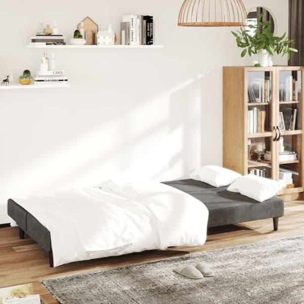 vidaXL Bäddsoffa 2-sits mörkgrå sammet