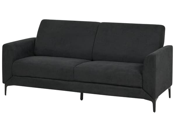 Soffa Svart Tyg Polyester Klädsel Svarta Ben 3 Sits Retro Stil Vardagsrumsmöbler