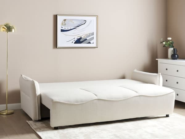 Sovesofa Hvid Polyester 3 Personers Moderne Blød Sofaseng med Opbevaring Udtræk Designsofa til Værelse Stofsofa med Armlæn