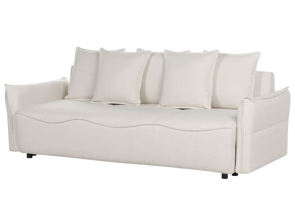 Sovesofa Hvid Polyester 3 Personers Moderne Blød Sofaseng med Opbevaring Udtræk Designsofa til Værelse Stofsofa med Armlæn