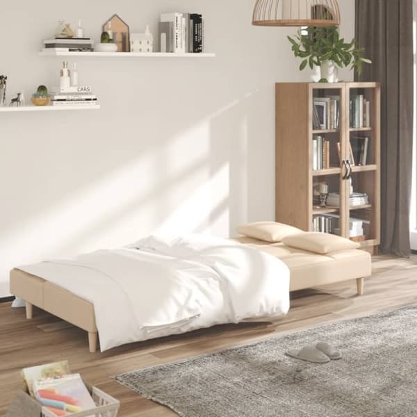vidaXL 2-personers sovesofa med 2 puder stof cremefarvet