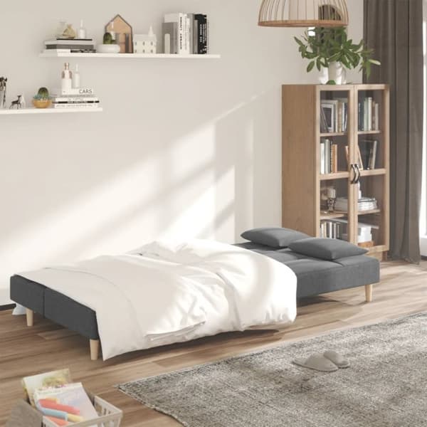 vidaXL Bäddsoffa 2-sits med två kuddar ljusgrå tyg