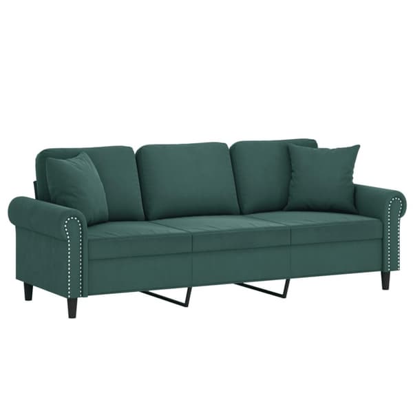 vidaXL 3-personers sofa med pyntepuder 180 cm velour mørkegrøn