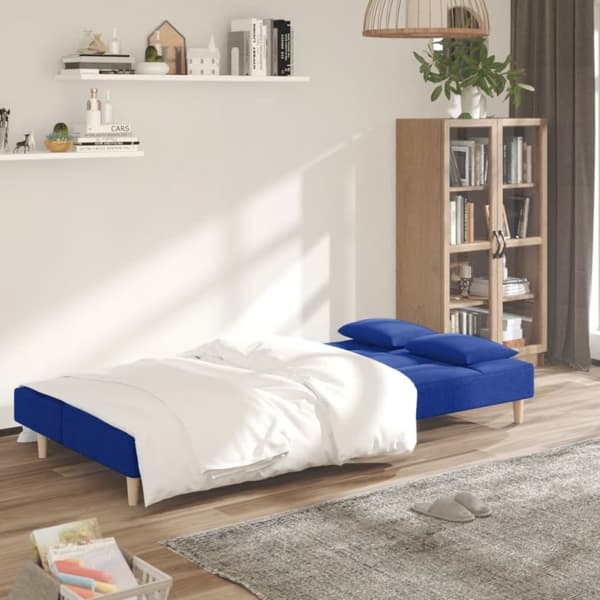 vidaXL Bäddsoffa 2-sits med två kuddar blå tyg