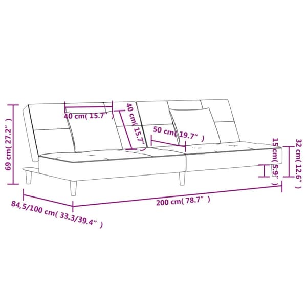 vidaXL 2-personers sovesofa med 2 puder stof sort