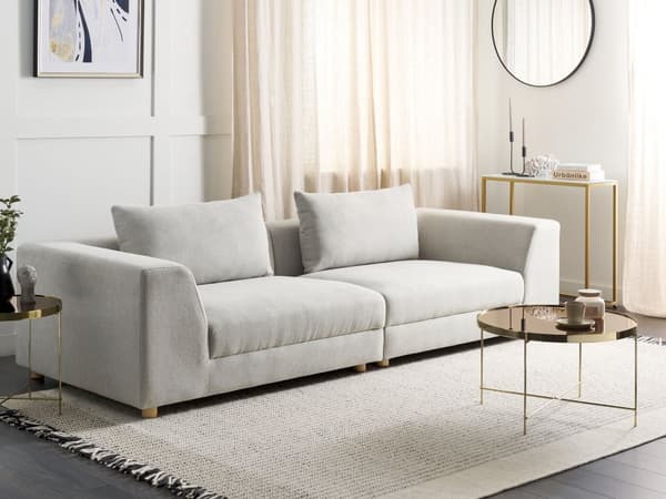 Sofa Lysegrå Polyesterstoff 3-seter Puter Armlener Moderne design Stue