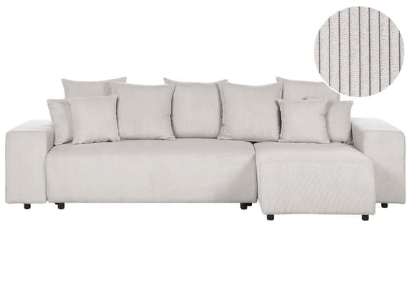 Hjørnesofa Lysebeige Kordfløyel 3-seter Venstrevendt med puter Moderne Stue