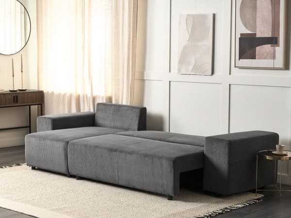 Hjørnesofa Mørkegrå Kordfløyel 3-seters Høyrevendt med puter Moderne Stue