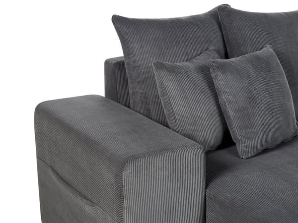 Hjørnesofa Mørkegrå Kordfløyel 3-seters Høyrevendt med puter Moderne Stue