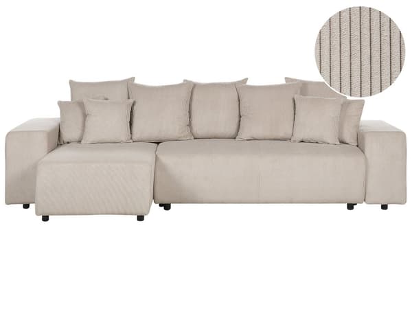 Hjørnesofa Taupe Kordfløyel 3-seters Høyrevendt med puter Moderne Stue