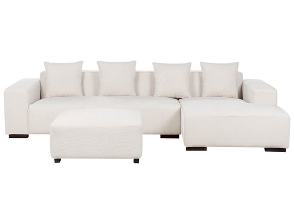 Vänsterhörn Soffa med ottoman Off-White Manchester L-formad 4-sits med Kuddar Modern Design