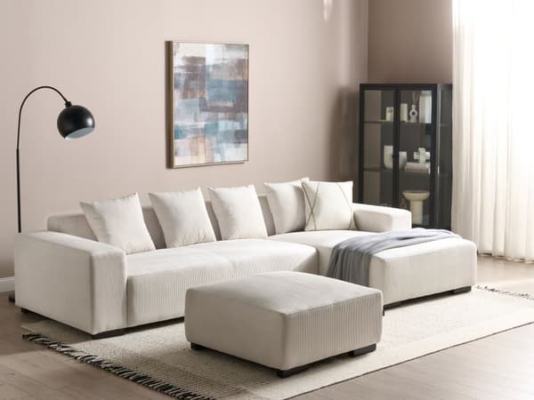 Vänsterhörn Soffa med ottoman Off-White Manchester L-formad 4-sits med Kuddar Modern Design
