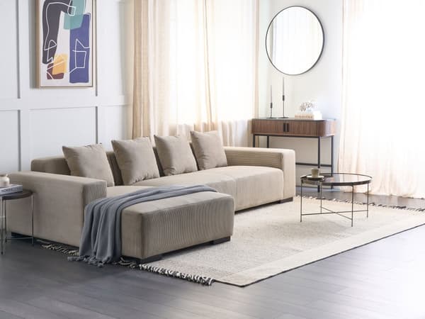 Höger hörnsoffa Beige Manchester L-formad 4-sits med prydnadskuddar Modern design
