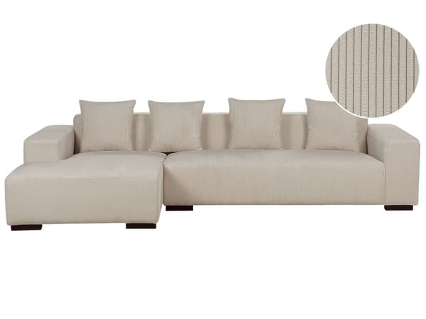 Höger hörnsoffa Beige Manchester L-formad 4-sits med prydnadskuddar Modern design