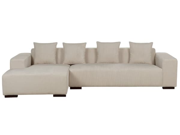 Höger hörnsoffa med ottoman Beige Manchester L-formad 4-sits med prydnadskuddar Modern design