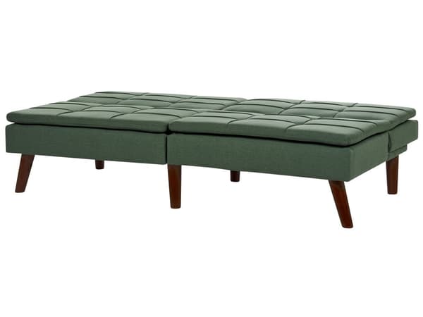 Bäddsoffa Grön 3-sits Quiltad klädsel Klick Klack Delad rygg Metallben