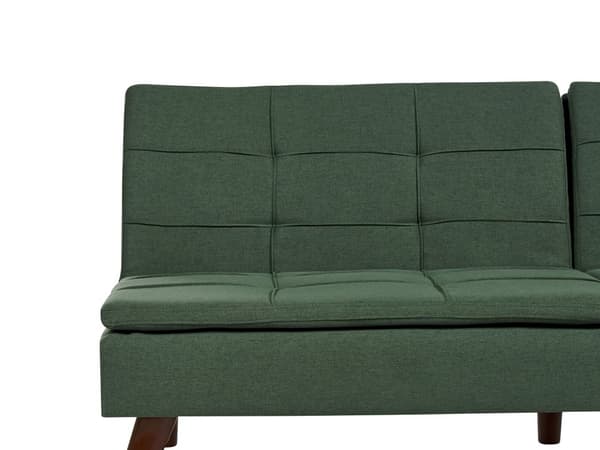 Bäddsoffa Grön 3-sits Quiltad klädsel Klick Klack Delad rygg Metallben