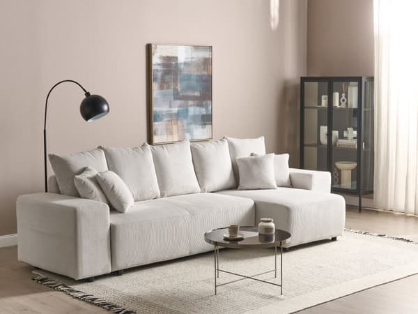 Vänster hörn Soffa Ljusbeige Manchester 3 Sits Extra Prydnadskuddar Modernt Vardagsrum