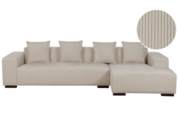 Vänster Hörnsoffa Beige Manchester L-formad 4 Sits med Kuddar Modern Design