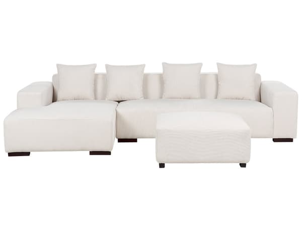 Höger hörnsoffa med ottoman Off-White Manchester L-formad 4-sits med prydnadskuddar Modern design