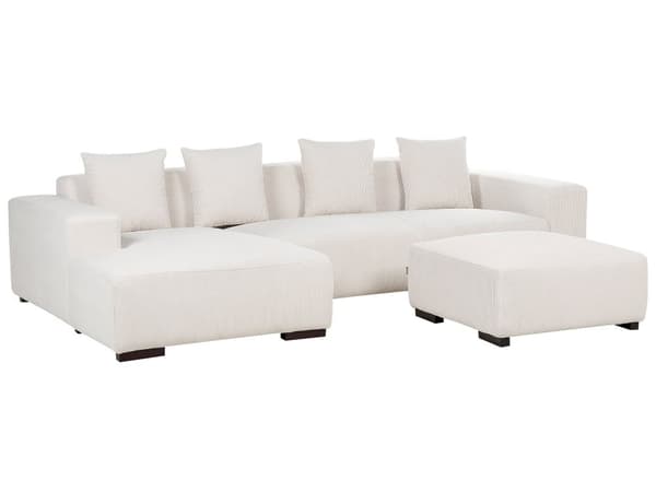 Höger hörnsoffa med ottoman Off-White Manchester L-formad 4-sits med prydnadskuddar Modern design