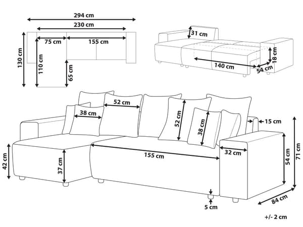 Sovesofa med Chaiselong Taupe 3 Personers Sofa L Formet Dyb Sofaseng Siddemøbel Blød Stofsofa Design Hjørnesovesofa med Opbevaring