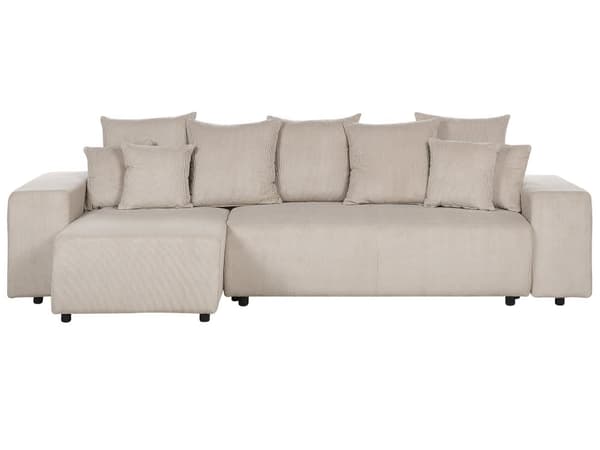 Sovesofa med Chaiselong Taupe 3 Personers Sofa L Formet Dyb Sofaseng Siddemøbel Blød Stofsofa Design Hjørnesovesofa med Opbevaring