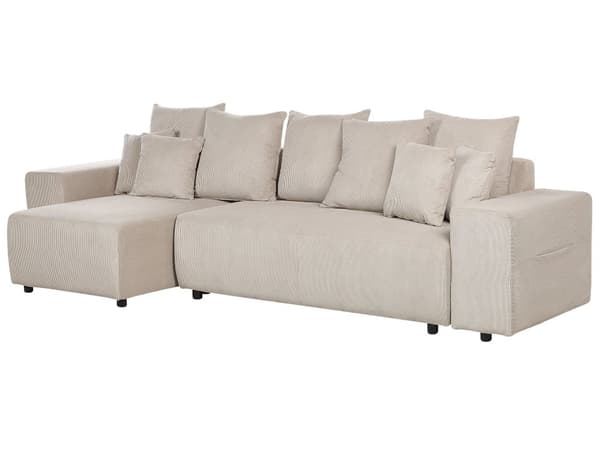 Sovesofa med Chaiselong Taupe 3 Personers Sofa L Formet Dyb Sofaseng Siddemøbel Blød Stofsofa Design Hjørnesovesofa med Opbevaring