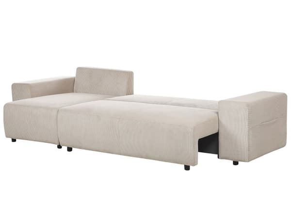 Sovesofa med Chaiselong Taupe 3 Personers Sofa L Formet Dyb Sofaseng Siddemøbel Blød Stofsofa Design Hjørnesovesofa med Opbevaring