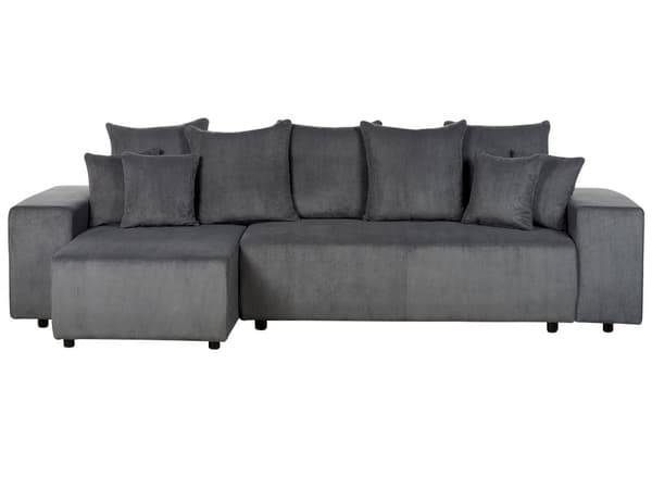 Sovesofa med Chaiselong Grå 3 Personers Sofa L Formet Dyb Sofaseng Siddemøbel Blød Stofsofa Design Hjørnesovesofa med Opbevaring