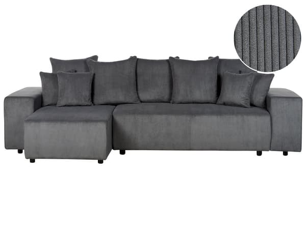 Sovesofa med Chaiselong Grå 3 Personers Sofa L Formet Dyb Sofaseng Siddemøbel Blød Stofsofa Design Hjørnesovesofa med Opbevaring